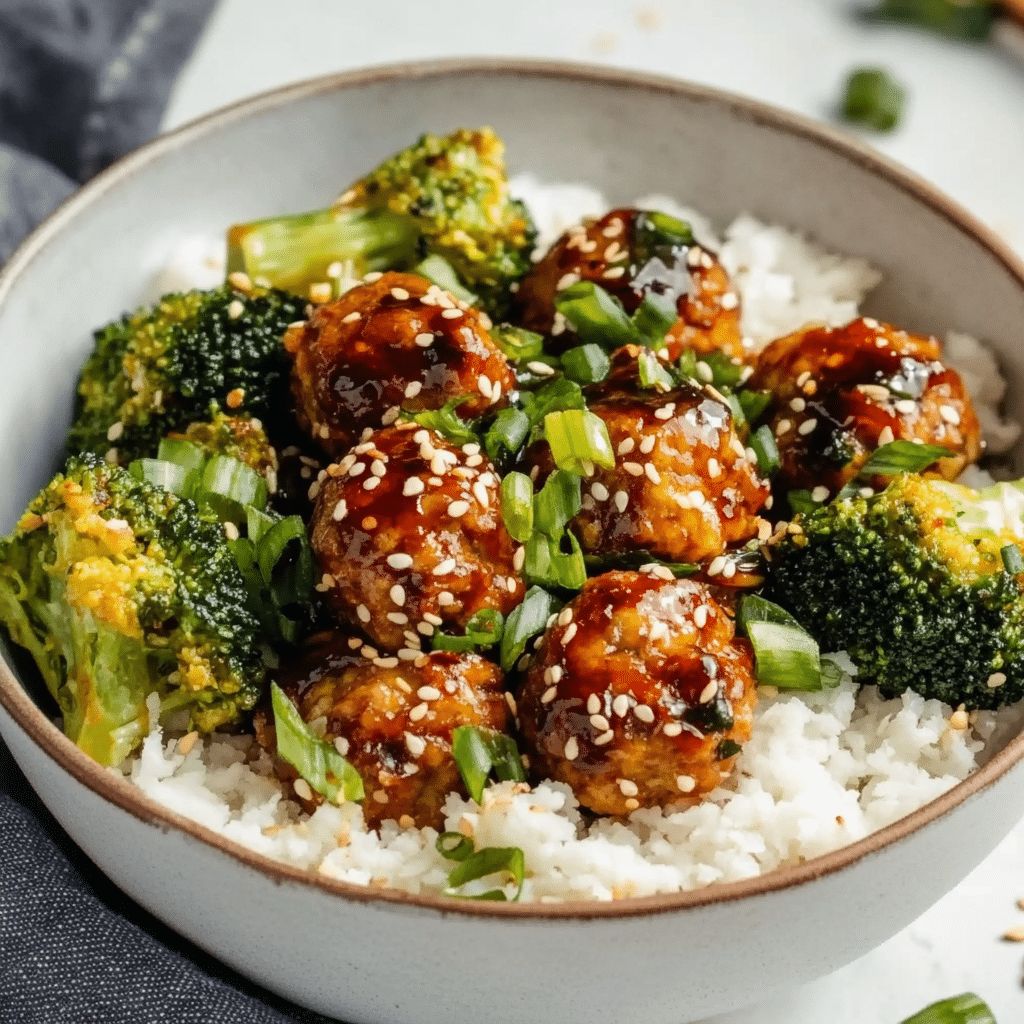 Sweet & Spicy Sesame Chicken Meatball Bowls