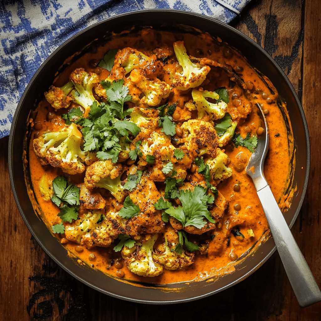 Spice-Roasted Cauliflower in Coconut Tomato Sauce with Lentils
