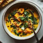 Ginger Sweet Potato Coconut Milk Stew with Lentils & Kale