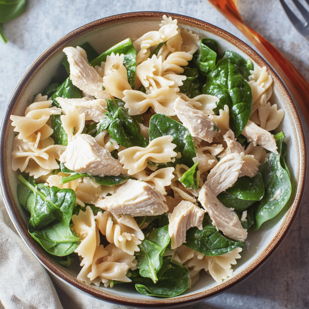 Cold Chicken Spinach Pasta Salad