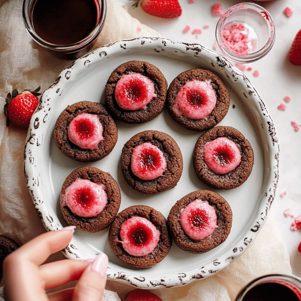 Strawberry Chocolate Thumbprint Cookies