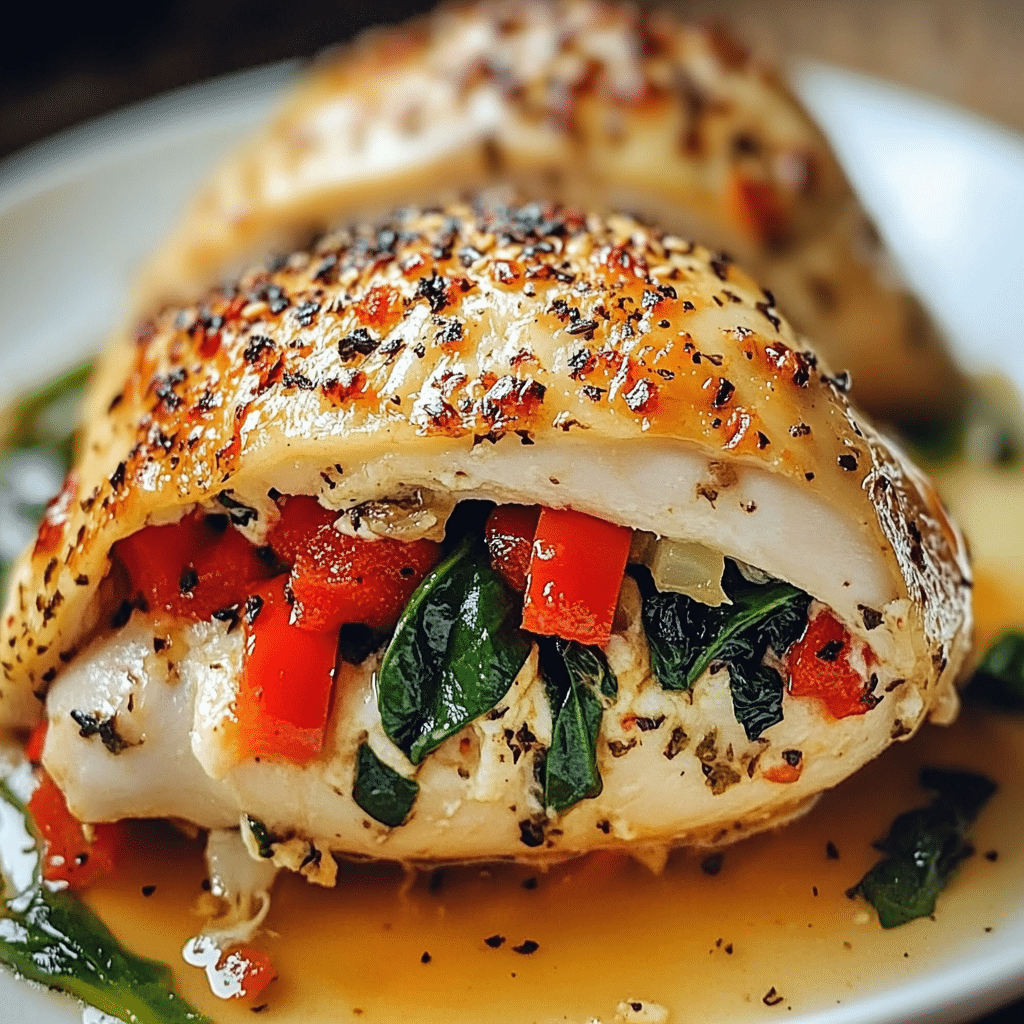 Savory Stuffed Chicken with Roasted Red Peppers, Spinach, and Mozzarella
