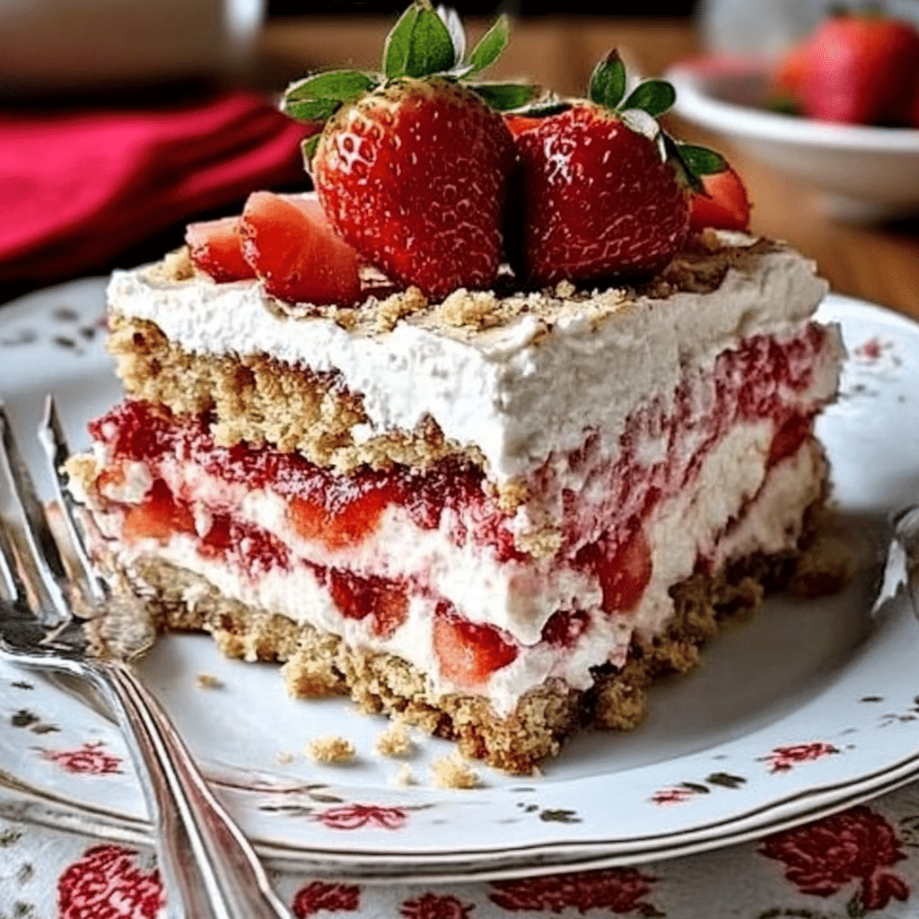 No Bake Strawberry Cheesecake Lasagna