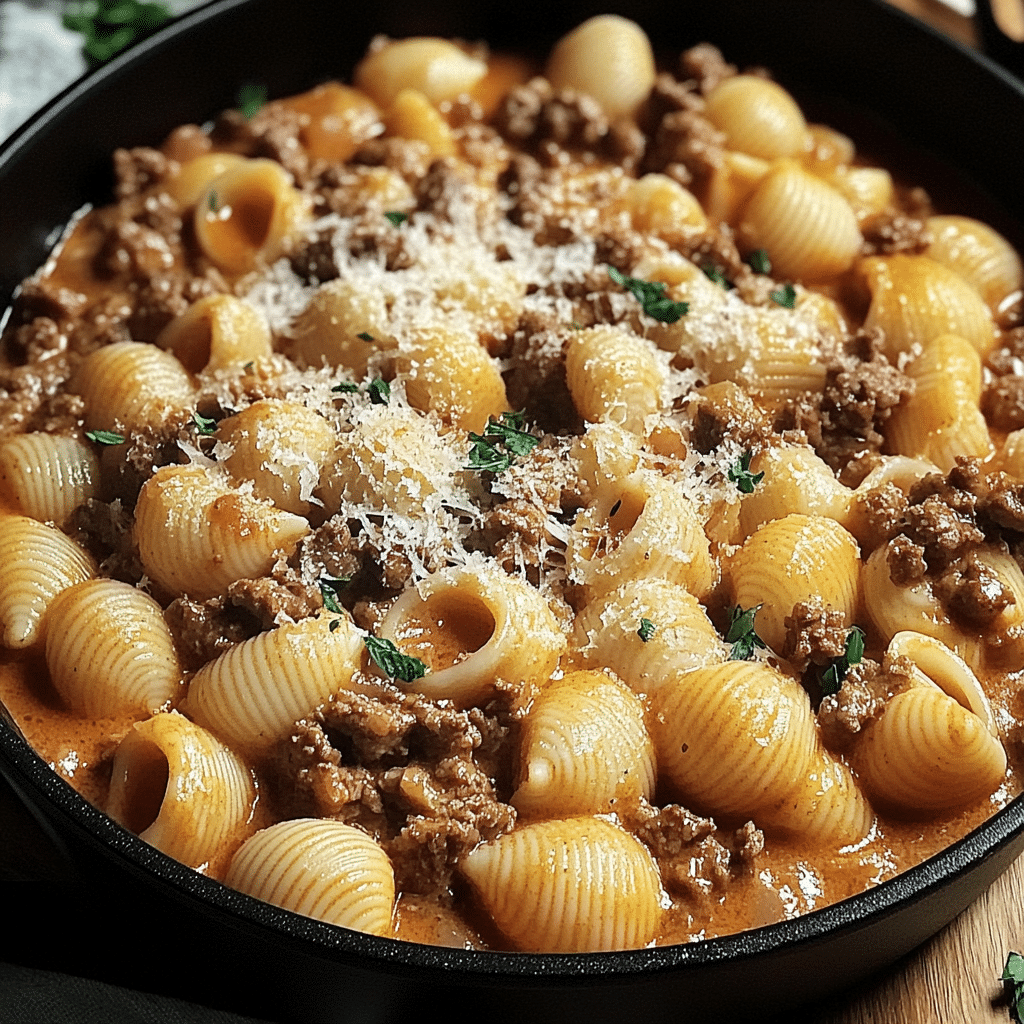 One-Pot Creamy Beef and Shells