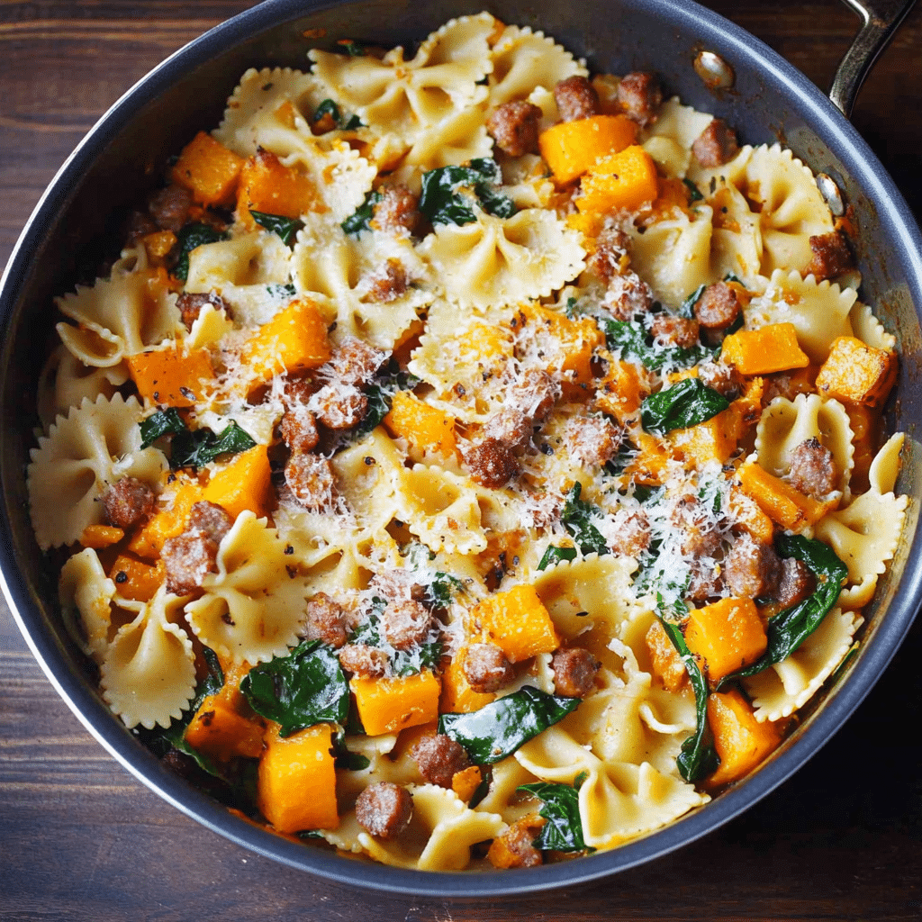 Creamy Roasted Butternut Squash Pasta with Sausage and Spinach