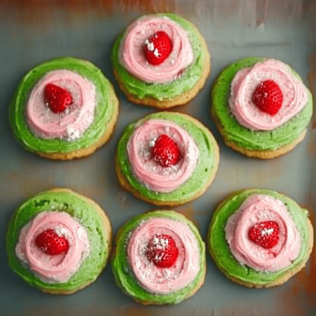Strawberry Frosted Matcha Cookies