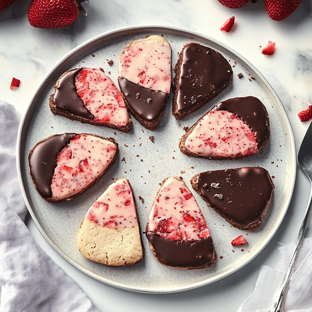 Chocolate Dipped Strawberry Shortbread Cookies
