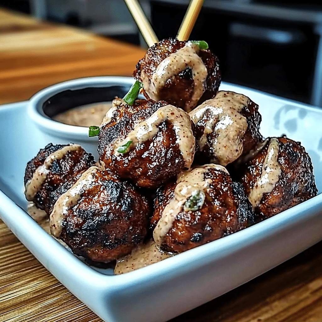 Korean BBQ Meatballs with Spicy Mayo Dip