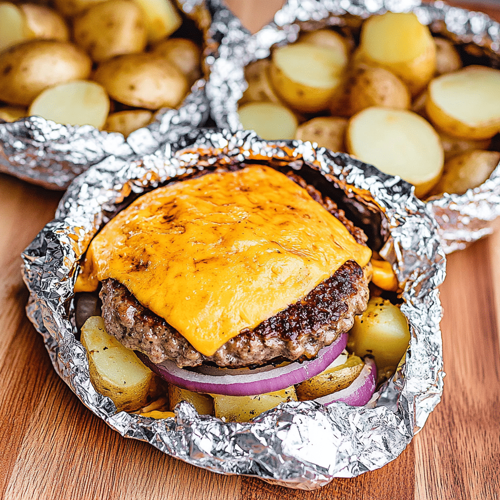 Cheeseburgers in Foil with Veggies and Potatoes