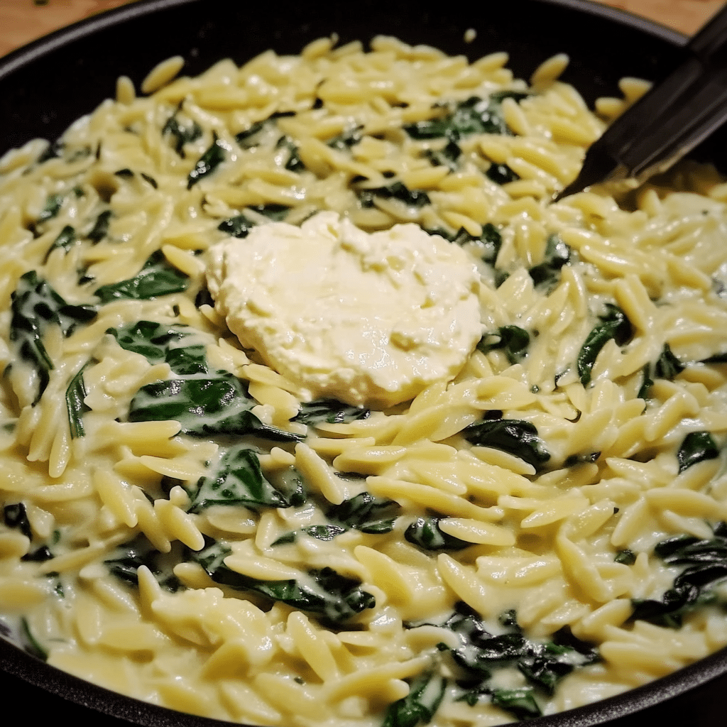 One-Pan Creamy Ricotta Spinach Orzo