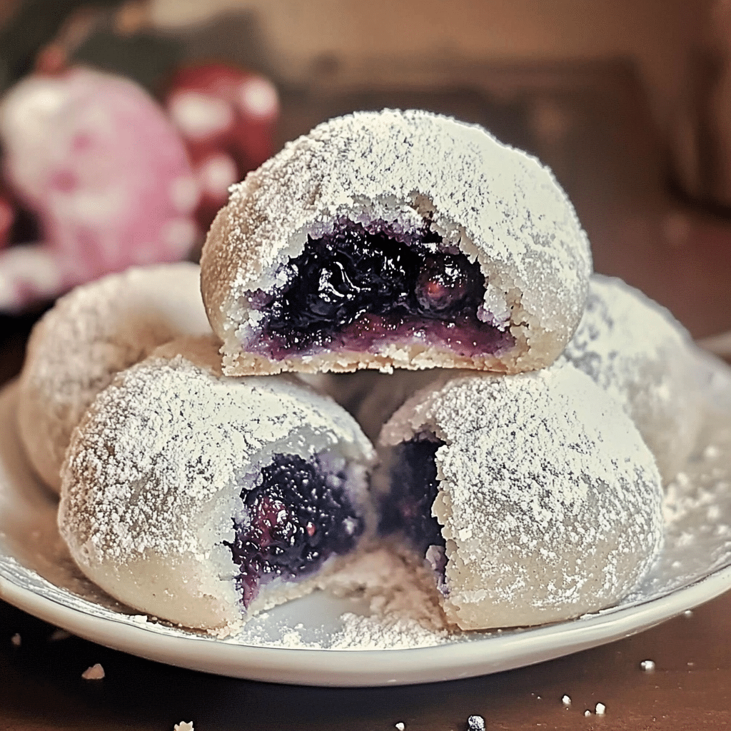 Blueberry-Filled Almond Snowball Cookies