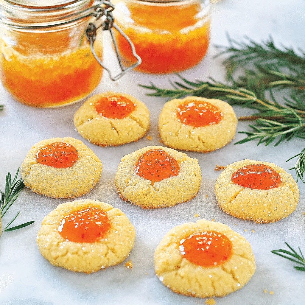 Sparkly Apricot Rosemary Thumbprint Cookies