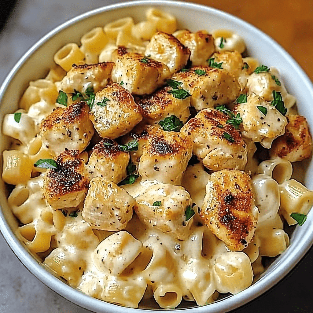 Creamy Parmesan Pasta with Garlic Butter Chicken Bites