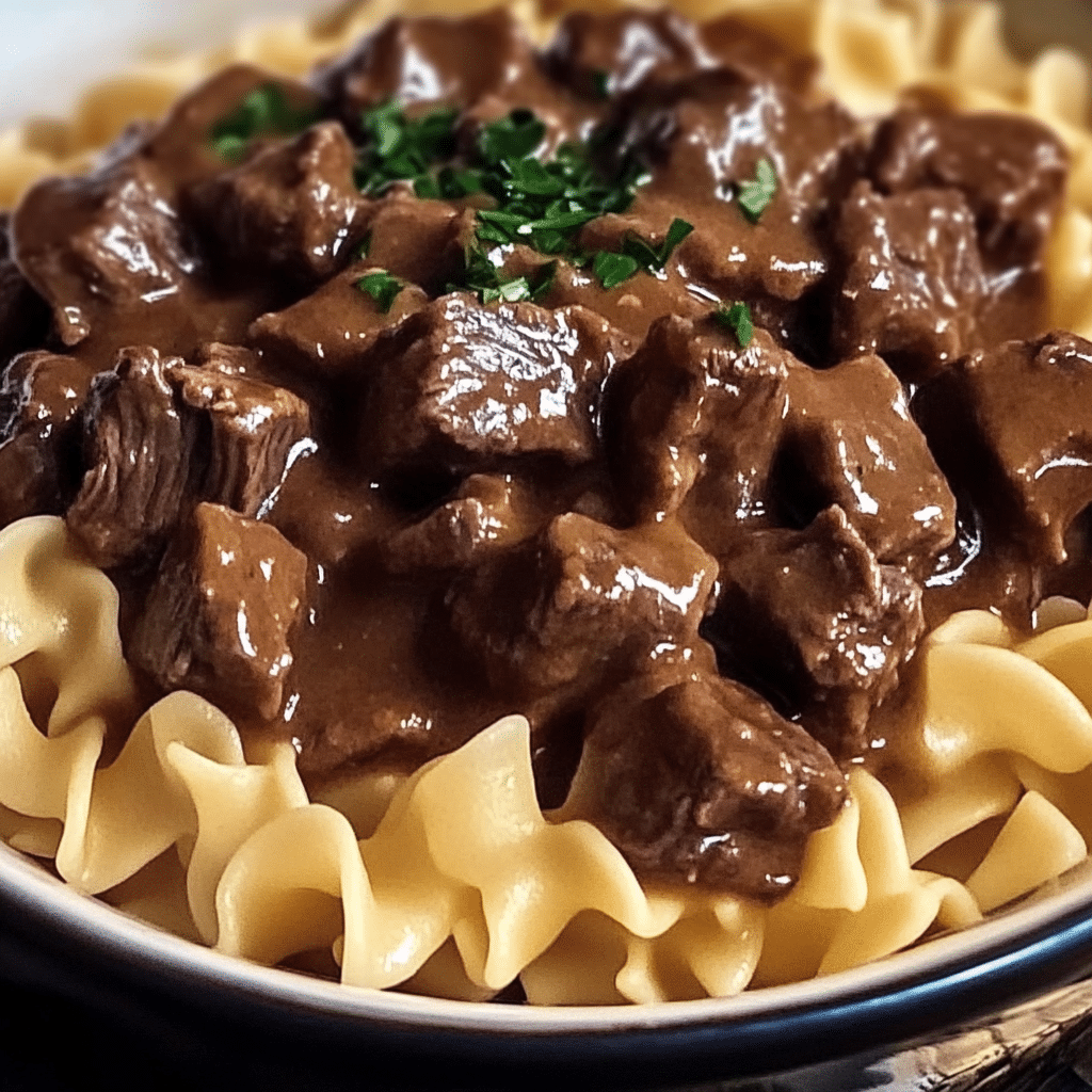Crockpot Beef Tips & Noodles