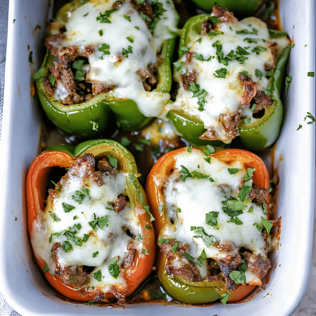 Easy Keto Philly Cheesesteak Stuffed Peppers