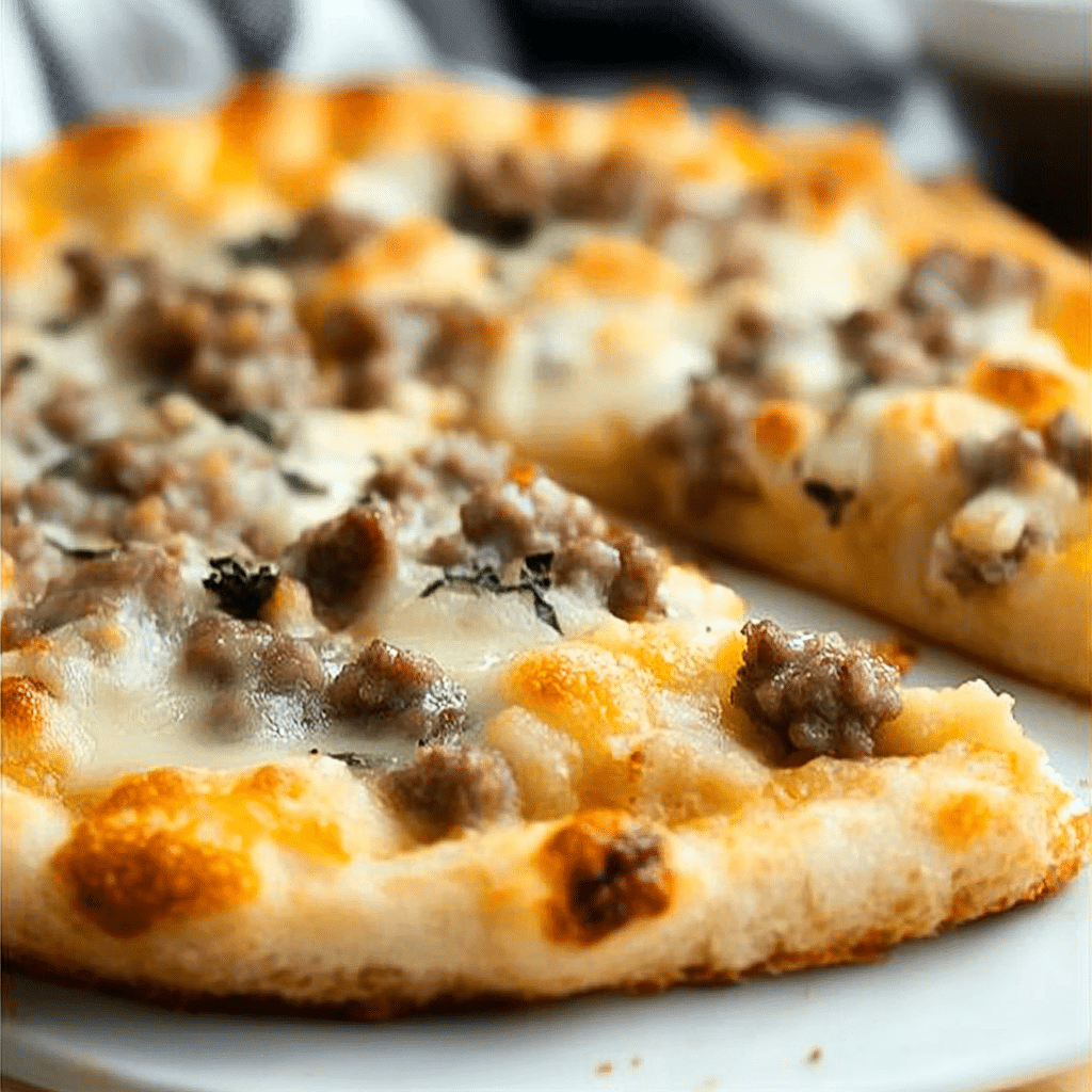 Biscuits and Sausage Gravy Breakfast Pizza