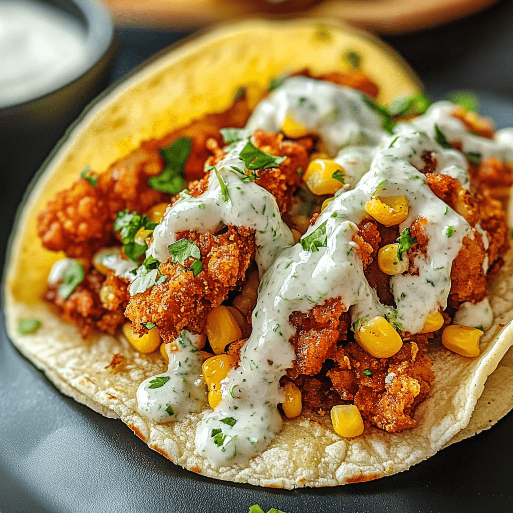 Fried Chicken Street Corn Taco with Jalapeno Lime Ranch