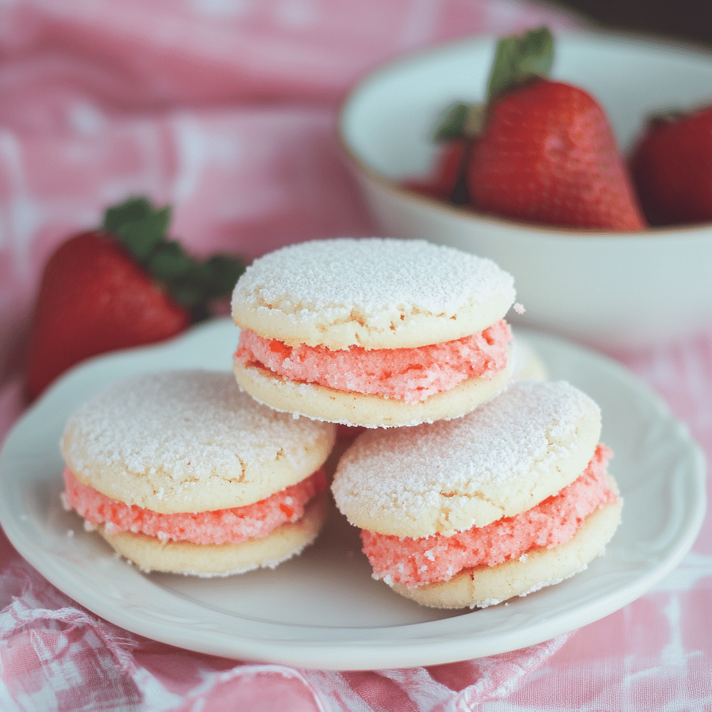 Soft Strawberry Cake Mix Sandwich Cookies