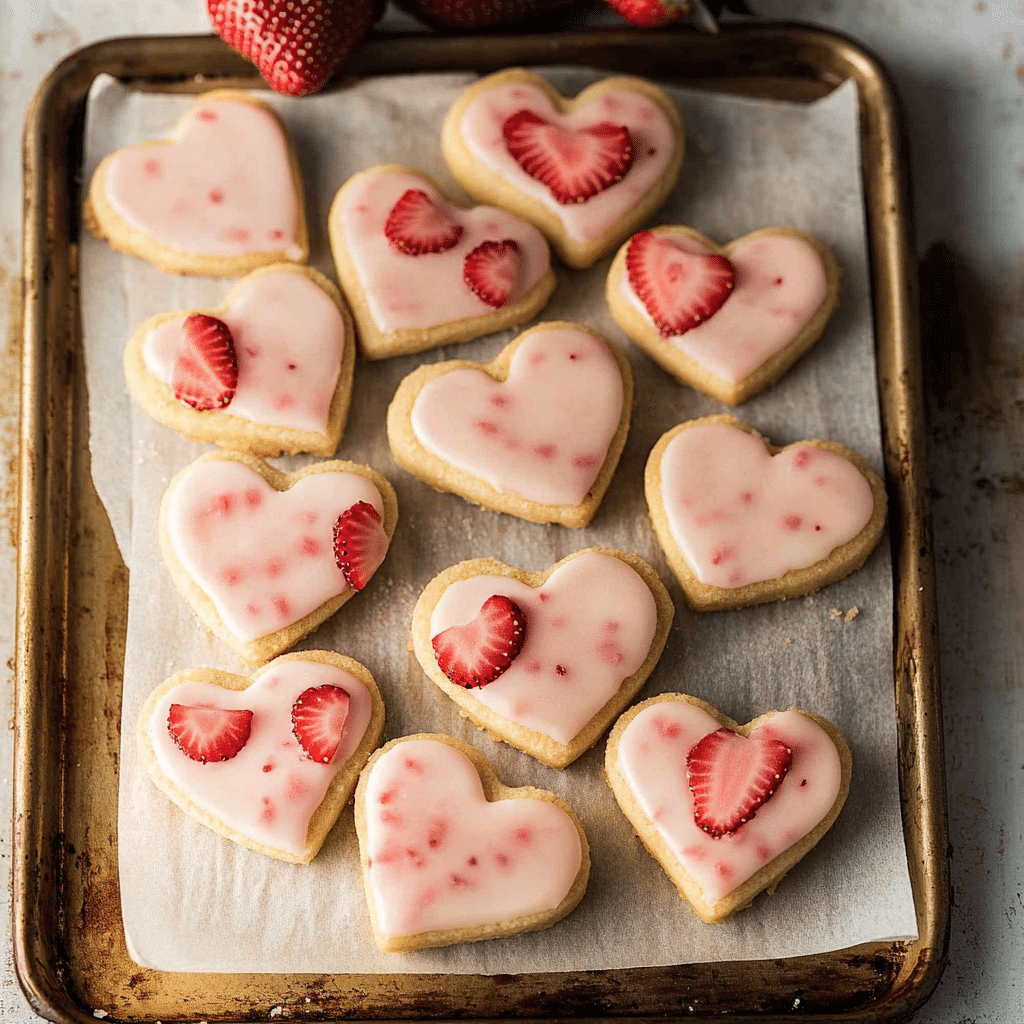 Heart-Shaped Strawberry Shortbread Cookies