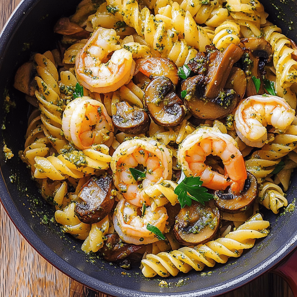 Pesto Shrimp Mushroom Pasta Recipe