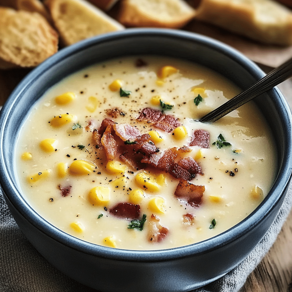 Creamy Corn Chowder with Crispy Bacon