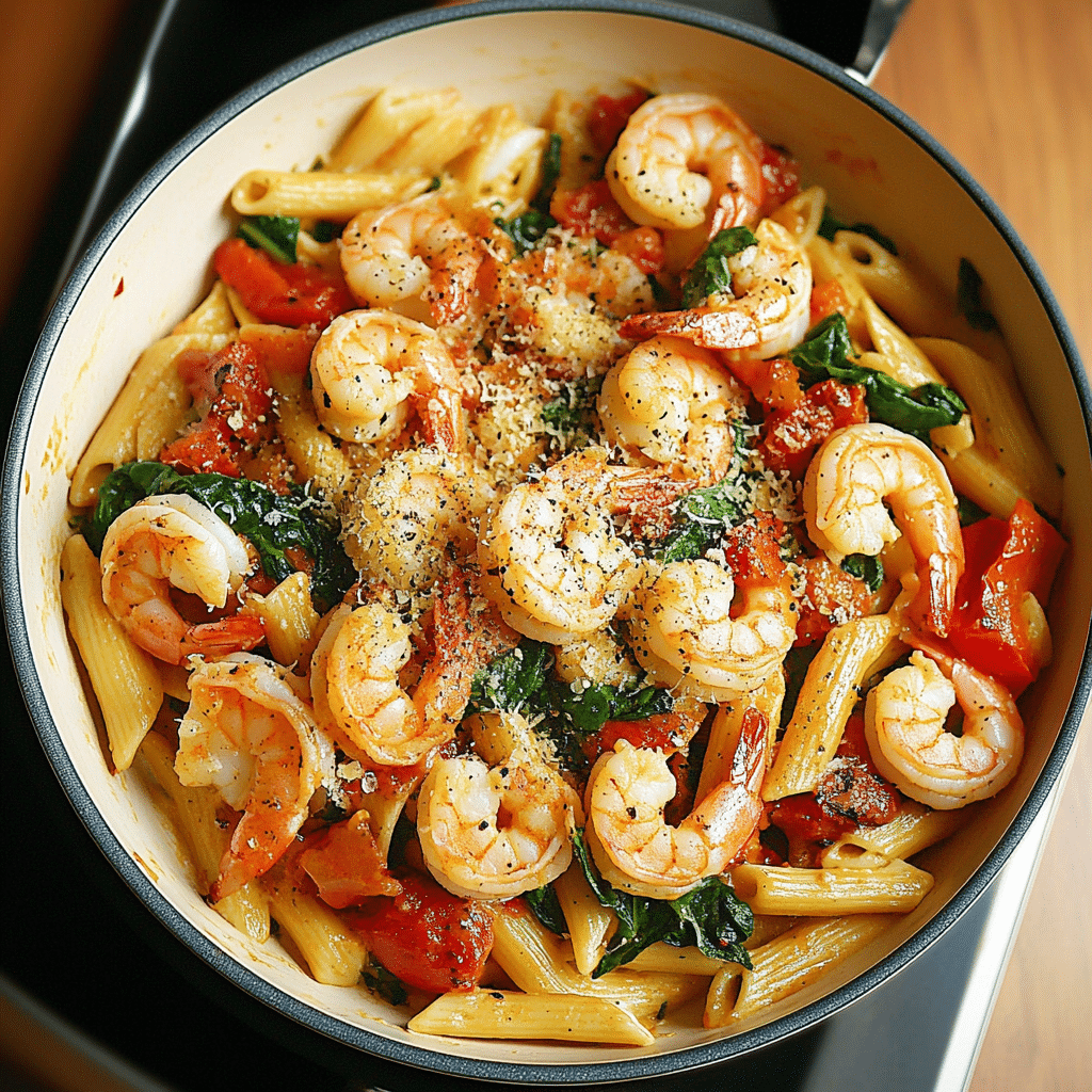 Tomato Spinach Shrimp Pasta