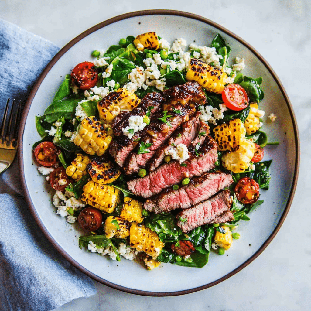 Balsamic Steak Gorgonzola Salad with Grilled Corn