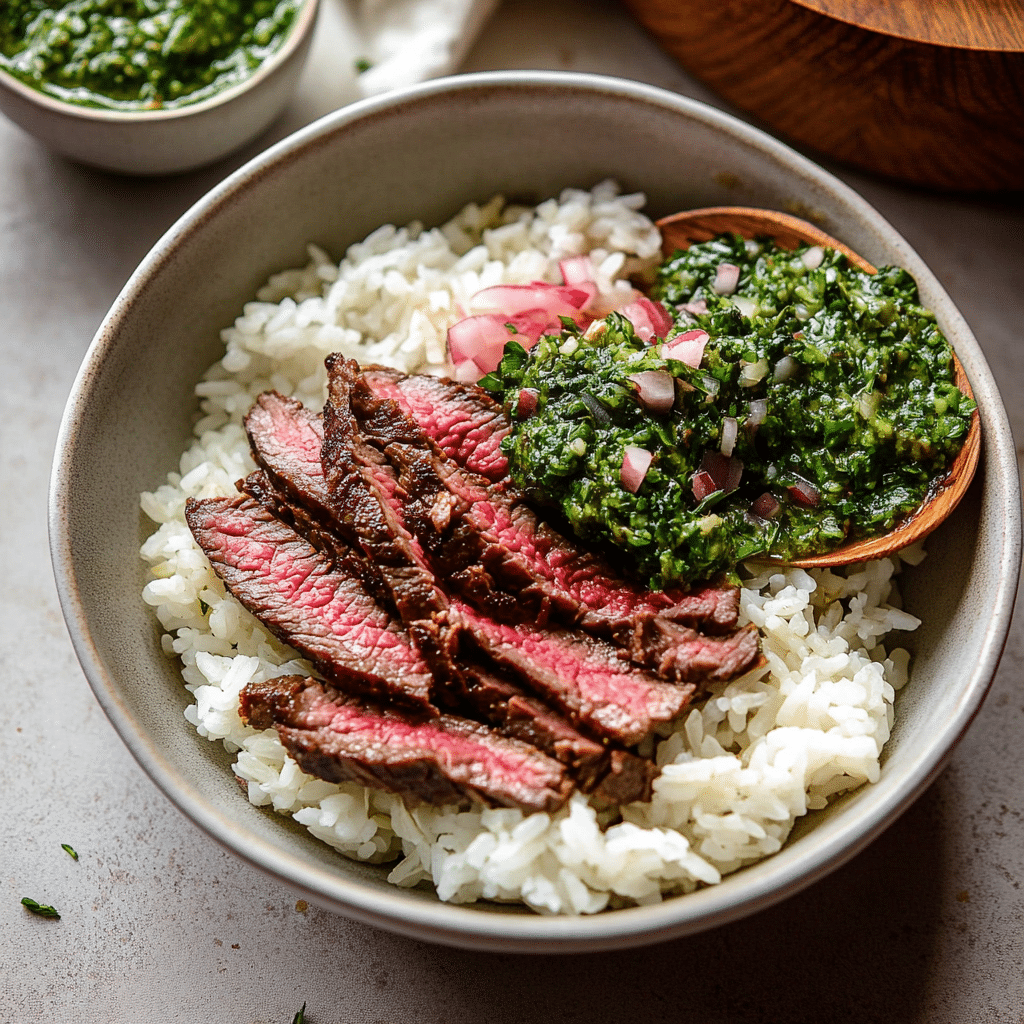 Skirt Steak Rice Bowls with Chimichurri Sauce