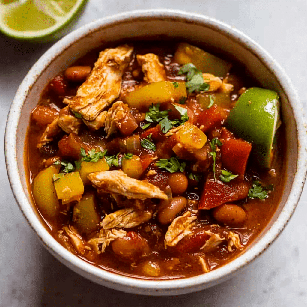 Easy Chicken Chili with Beans and Peppers