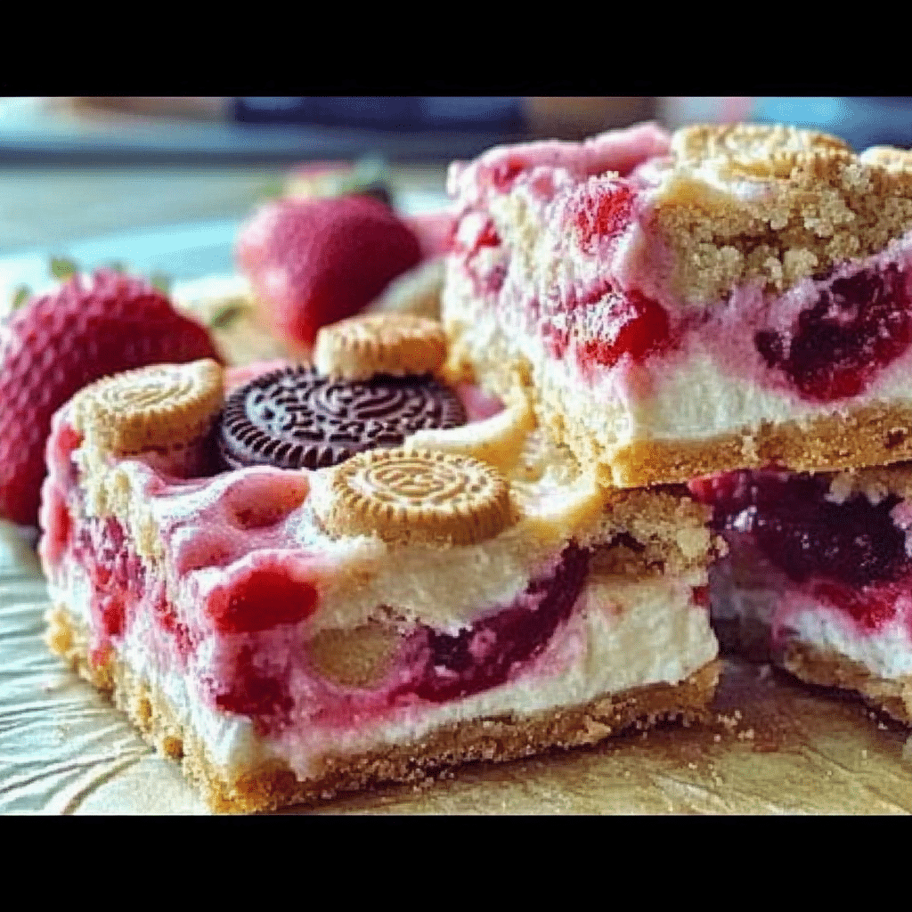 Golden Oreo Strawberry Cheesecake Bars