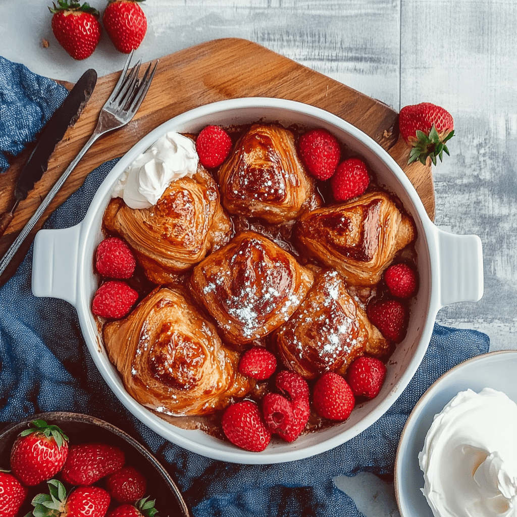 Croissant Baked French Toast With Strawberries and Cream Cheese