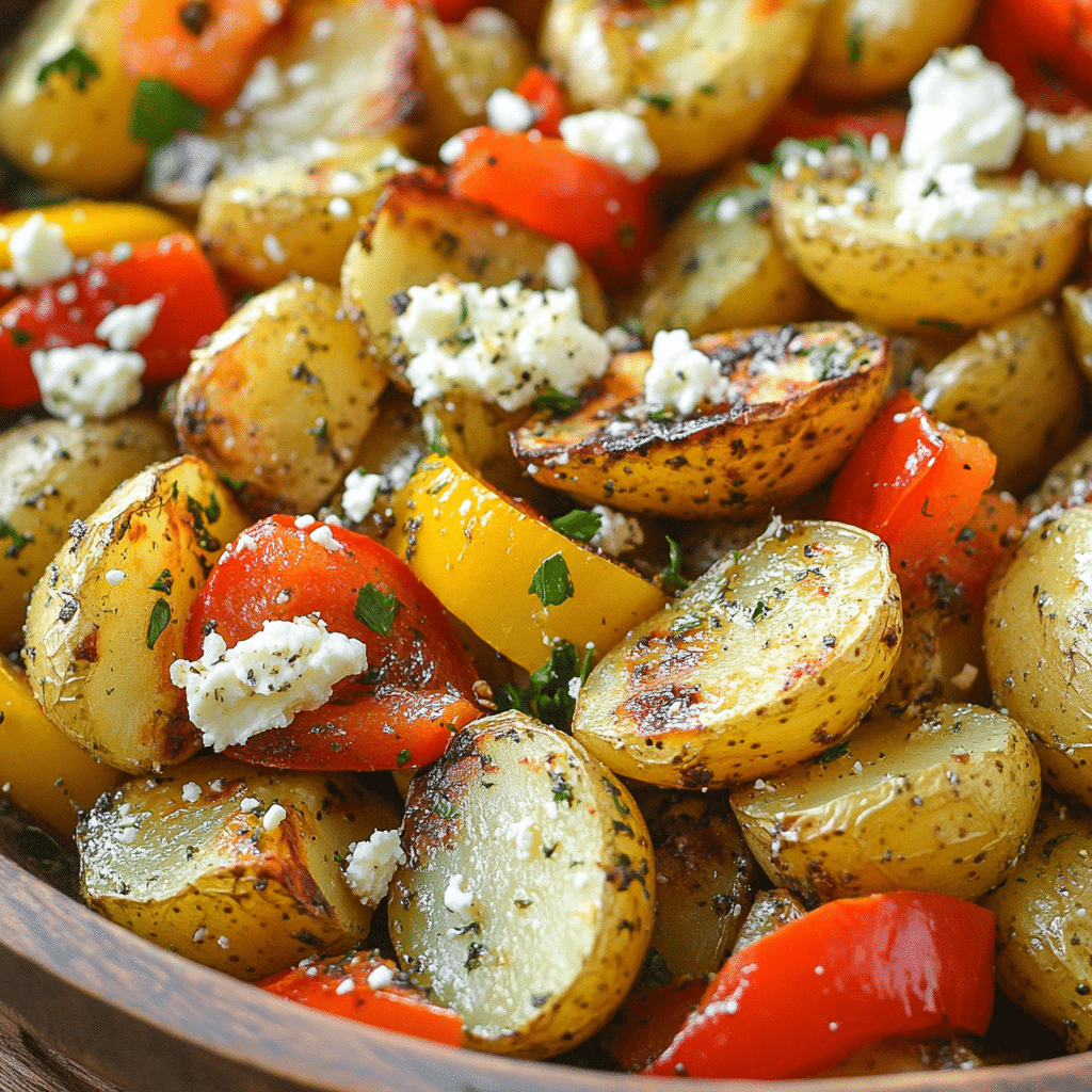 Greek Roasted Potatoes With Peppers & Feta