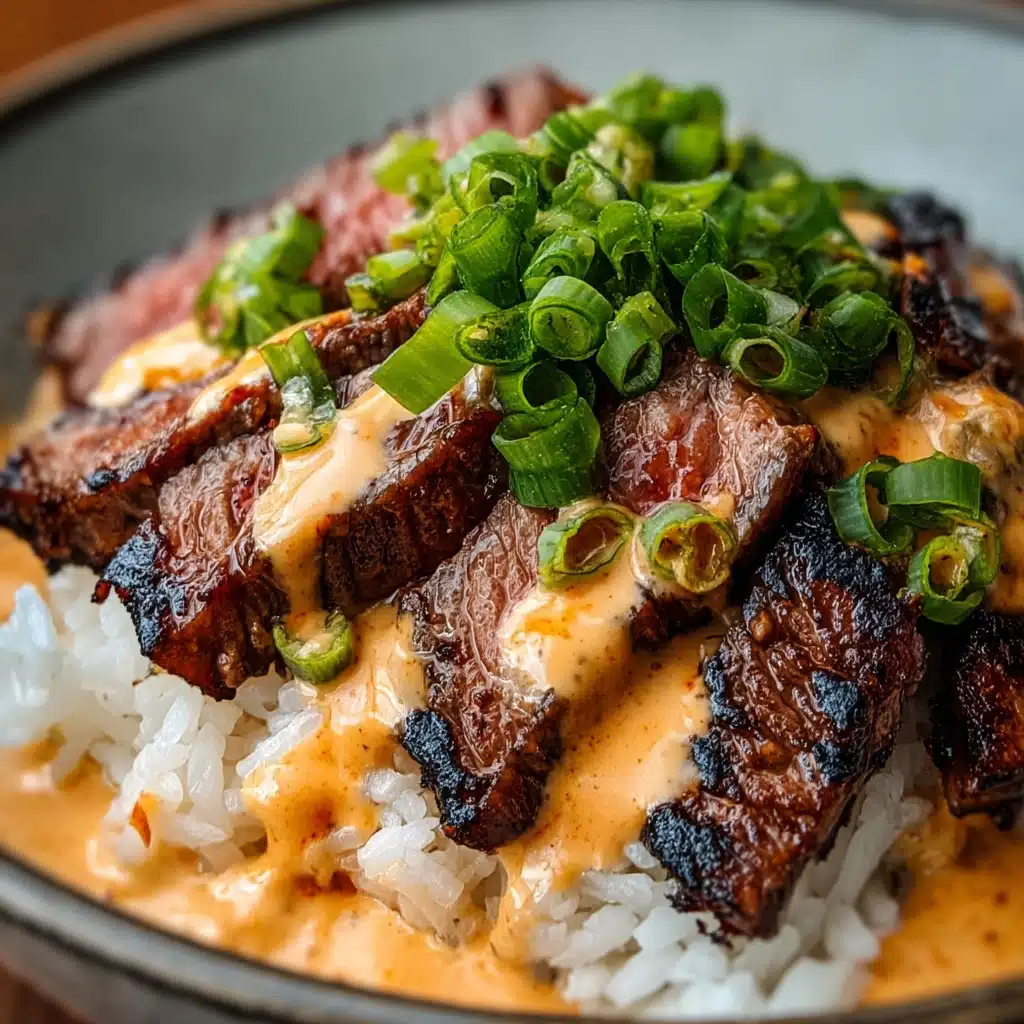 Korean BBQ Steak Rice Bowls with Spicy Cream Sauce Recipe - Recipe Image