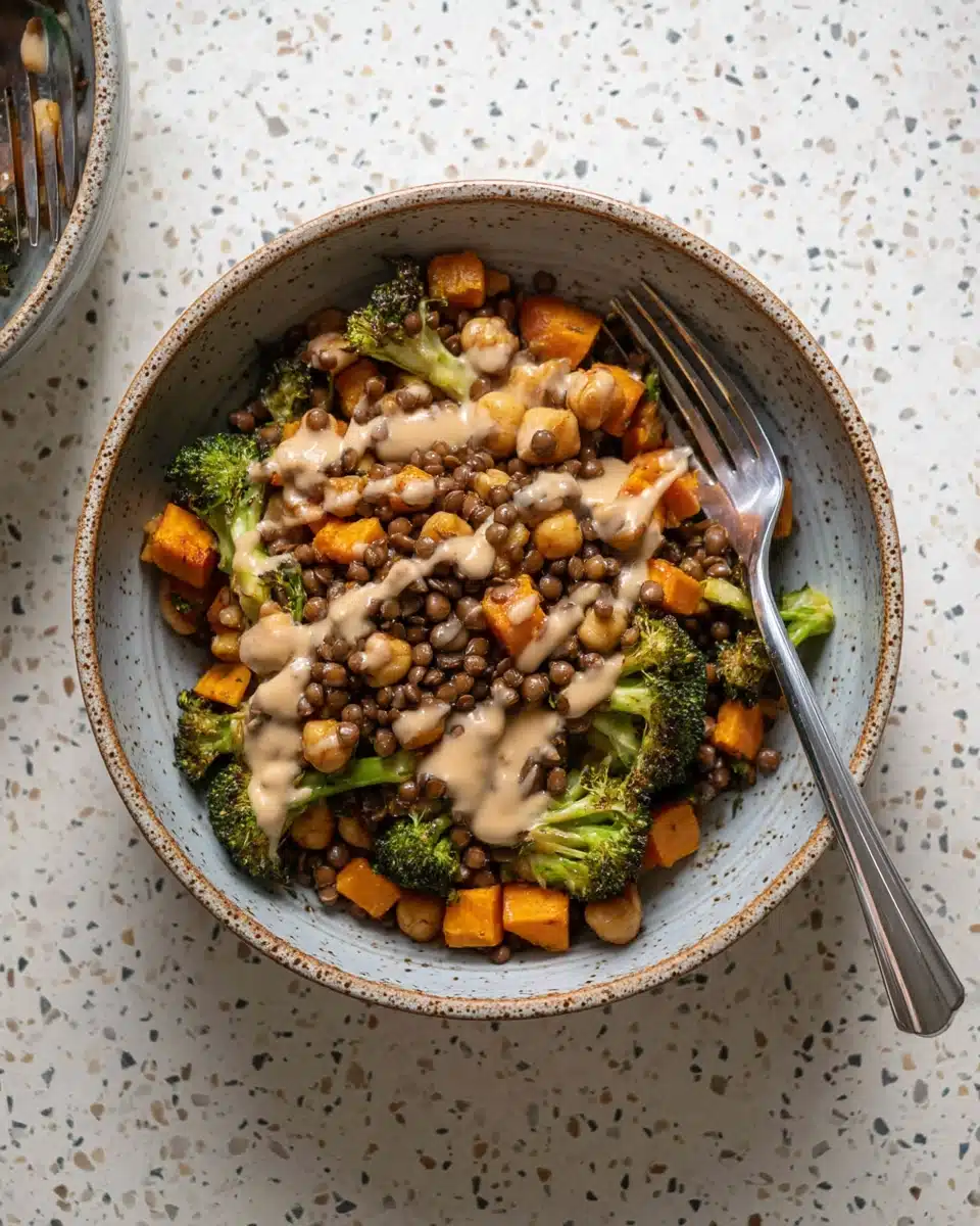 Roasted Lentils Sheet Pan Meal with Maple Tahini Dressing Recipe