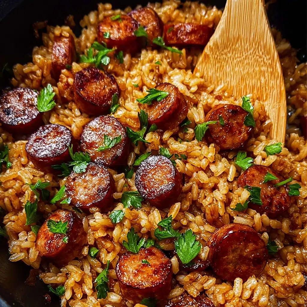 One Pan Sweet and Tangy BBQ Sausage Rice Recipe - Recipe Image