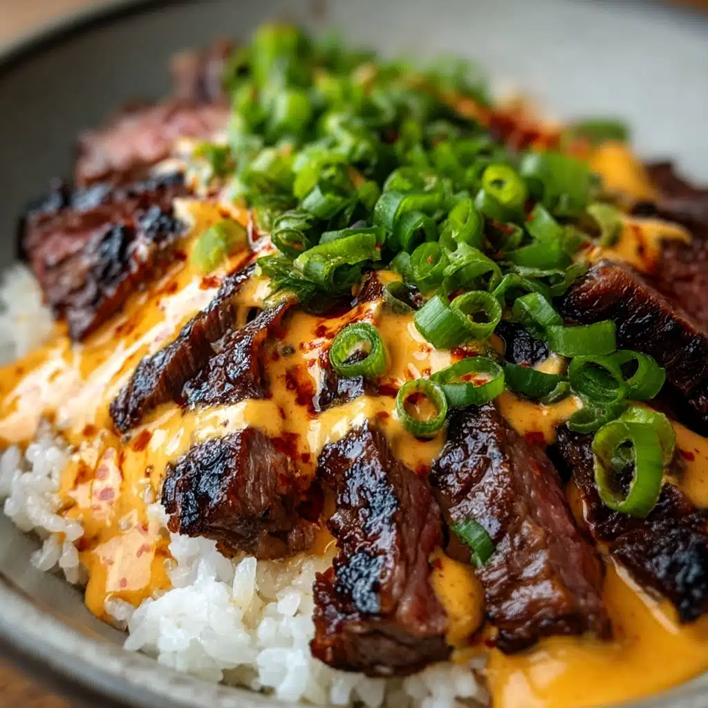 Korean BBQ Steak Rice Bowls with Spicy Cream Sauce Recipe - Recipe Image