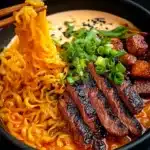 Spicy Korean Ramen with Grilled Beef & Creamy Sauce Recipe