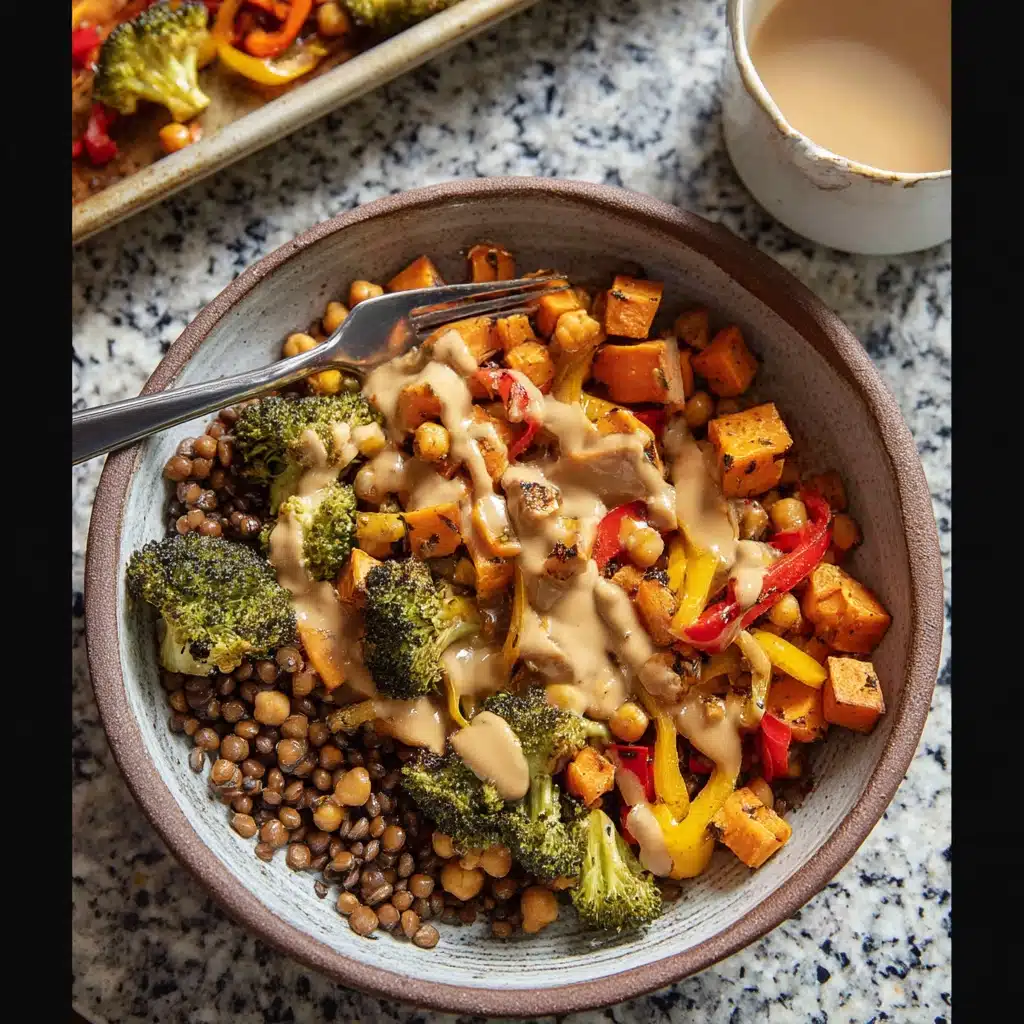 Roasted Lentils Sheet Pan Meal with Maple Tahini Dressing Recipe - Recipe Image