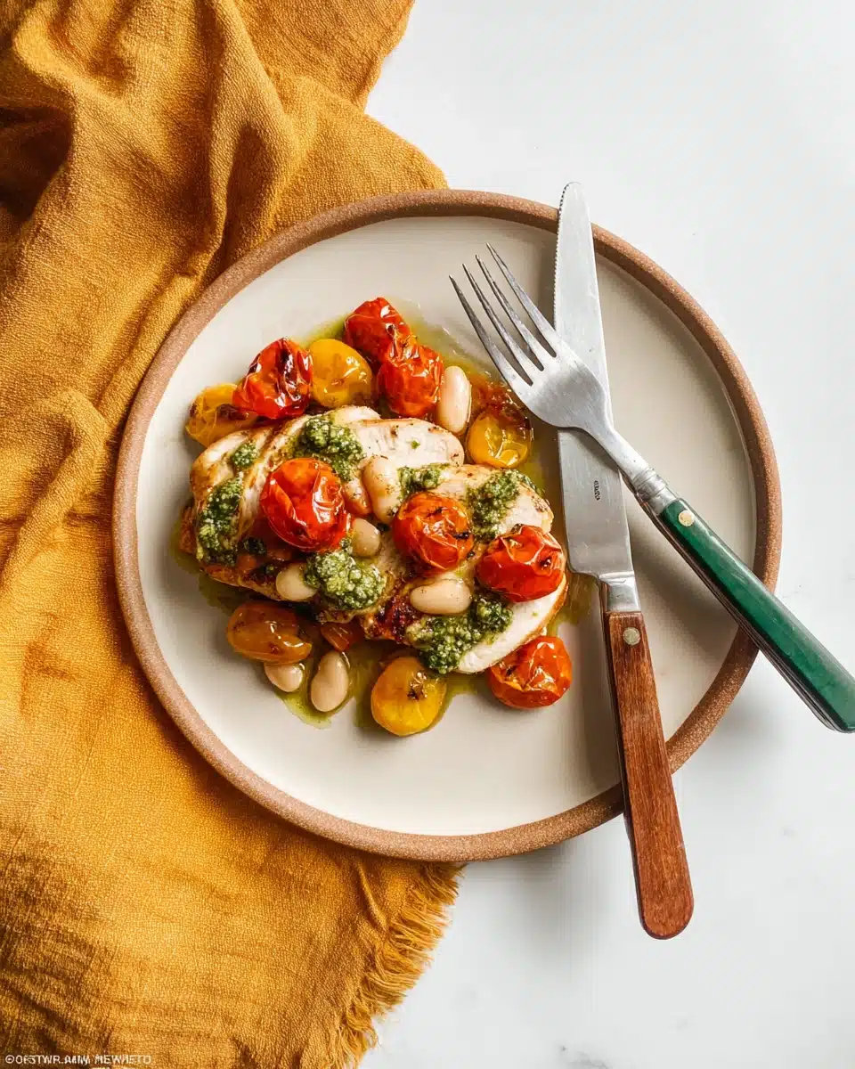 easy one-pan basil halloumi chicken with tomatoes Recipe
