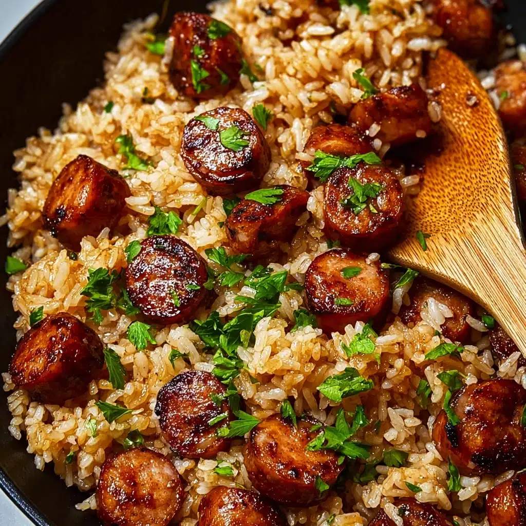 One Pan Sweet and Tangy BBQ Sausage Rice Recipe - Recipe Image