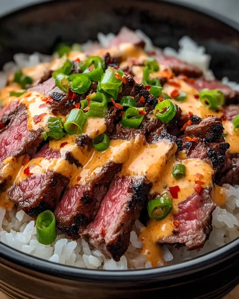Korean BBQ Steak Rice Bowls with Spicy Cream Sauce Recipe