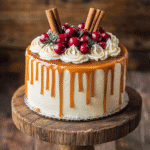 Gingerbread Cake with Cinnamon Cream Cheese Frosting and Caramel Drizzle