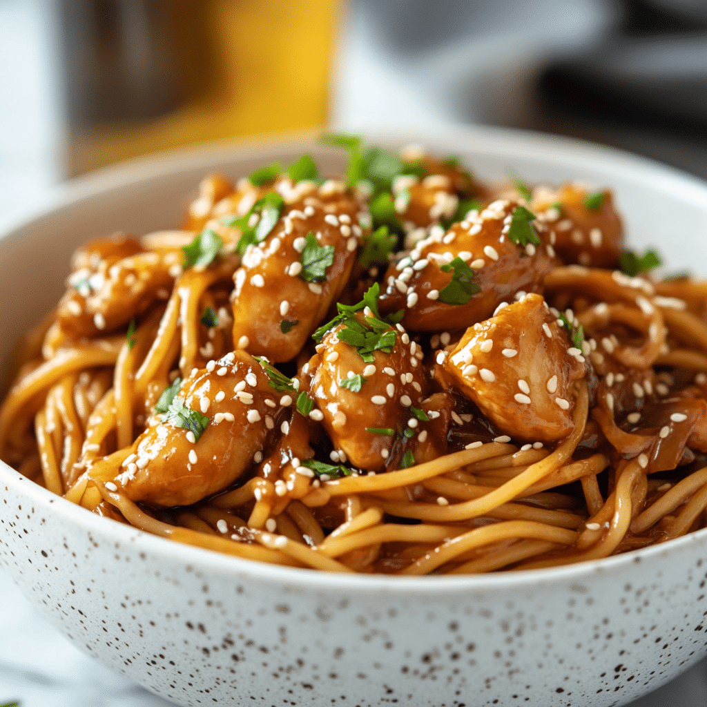 Slow Cooker Honey Garlic Chicken Noodles