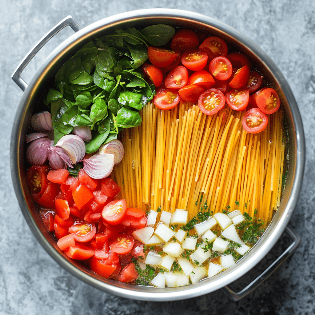 Tomato Spinach One Pot Pasta
