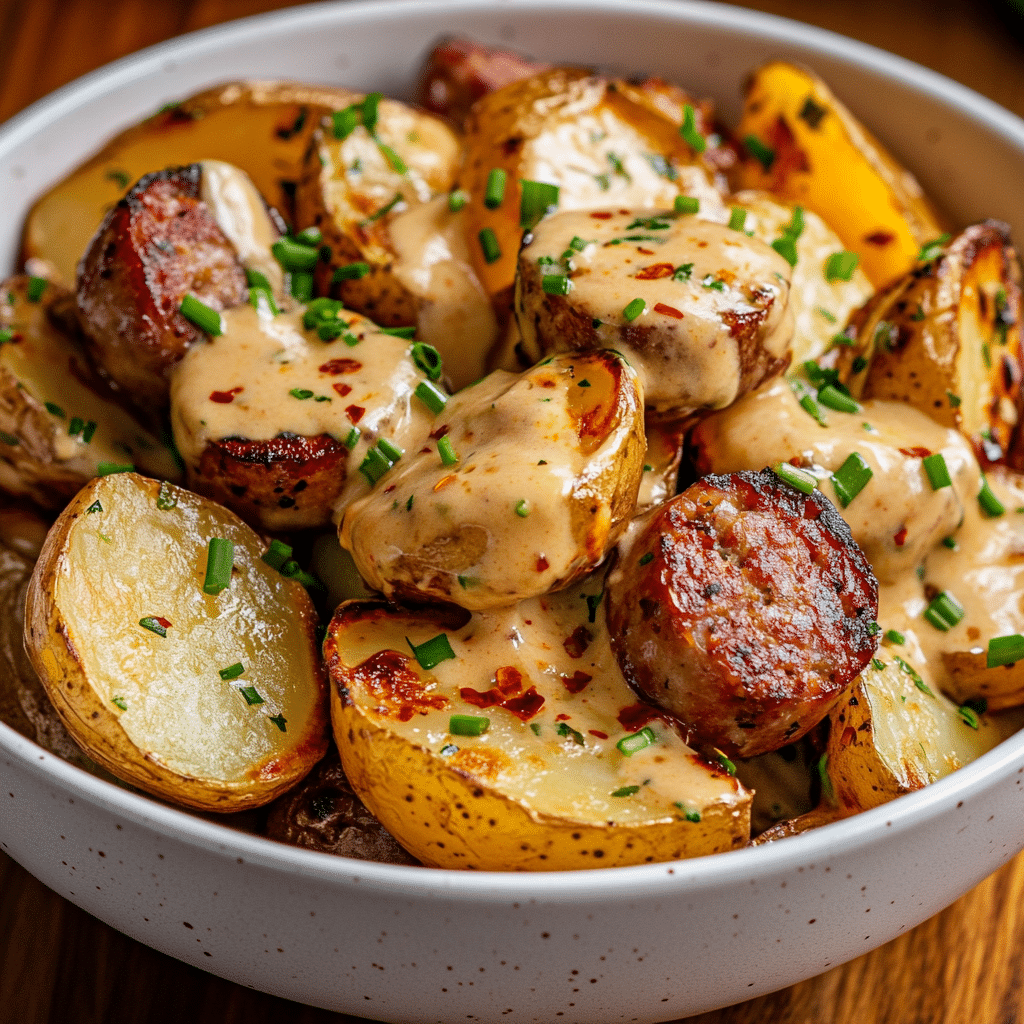 Cheesy Ranch Potatoes and Smoked Sausage