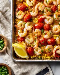 Sheet Pan Shrimp with Corn and Tomatoes Recipe