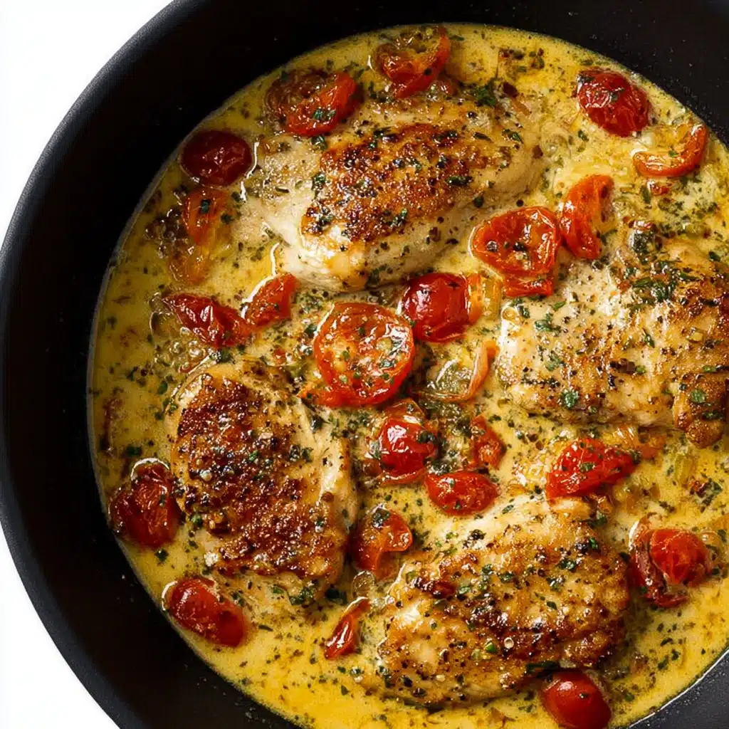 Creamy Pesto Chicken with Roasted Tomatoes Recipe - Recipe Image