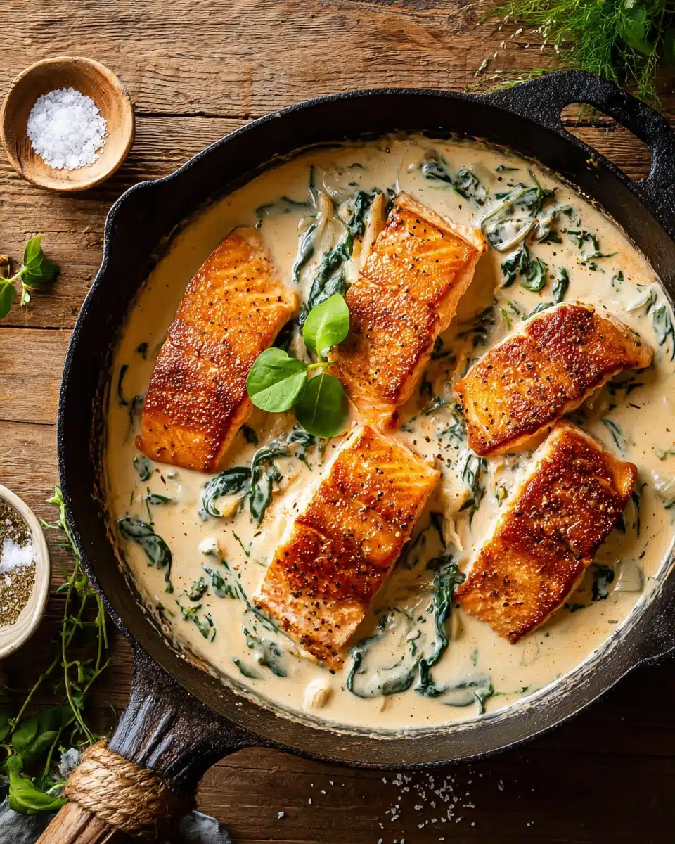 one skillet white wine spinach artichoke salmon Recipe