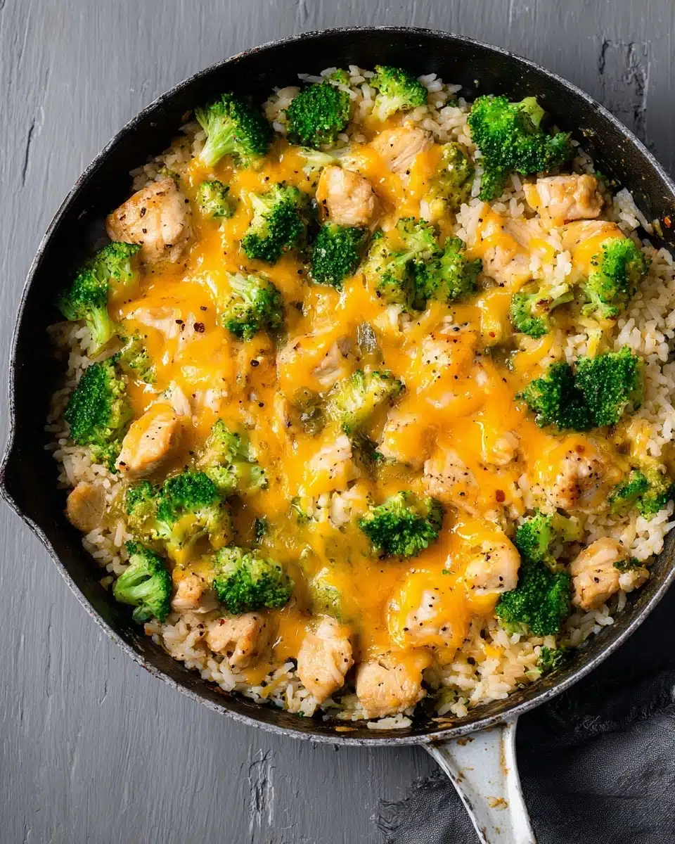 One Pan Cheesy Chicken Broccoli and Rice Recipe