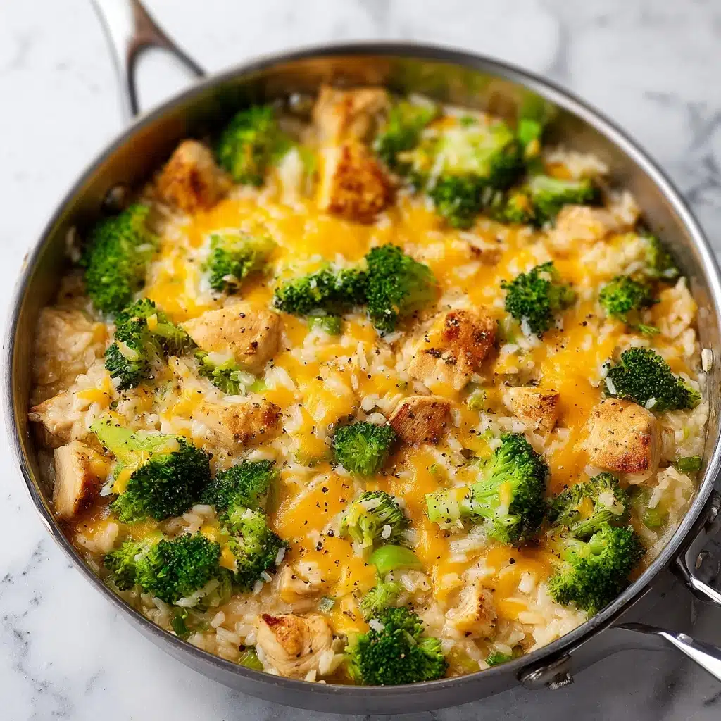 One Pan Cheesy Chicken Broccoli and Rice Recipe - Recipe Image